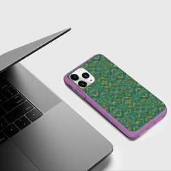Чехол iPhone 11 Pro матовый Зеленый орнамент с желтым, цвет: 3D-фиолетовый — фото 2
