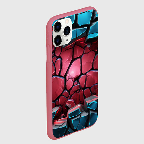 Чехол iPhone 11 Pro матовый Объемные слои разбитых плит / 3D-Малиновый – фото 2