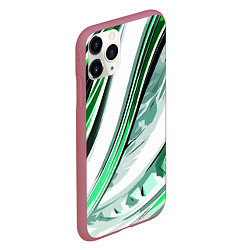 Чехол iPhone 11 Pro матовый Волнистая бело-зелёная абстракция, цвет: 3D-малиновый — фото 2