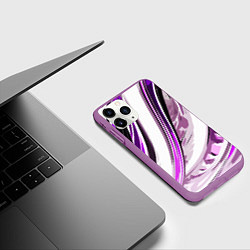 Чехол iPhone 11 Pro матовый Волнистая бело-фиолетовая абстракция, цвет: 3D-фиолетовый — фото 2