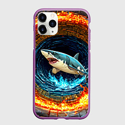 Чехол iPhone 11 Pro матовый Акула в огненом колодце, цвет: 3D-фиолетовый