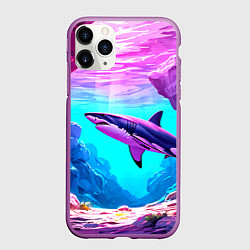 Чехол iPhone 11 Pro матовый Акула в розовом сиянии, цвет: 3D-фиолетовый