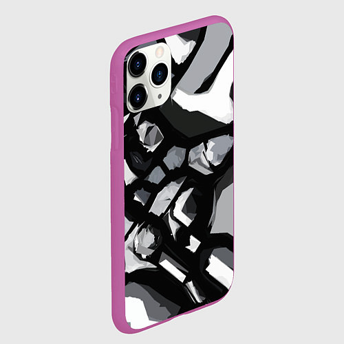 Чехол iPhone 11 Pro матовый Чёрно-серая абстракция / 3D-Фиолетовый – фото 2