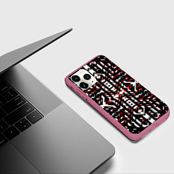 Чехол iPhone 11 Pro матовый Чёрно-красные диагональные полосы на белом фоне, цвет: 3D-малиновый — фото 2