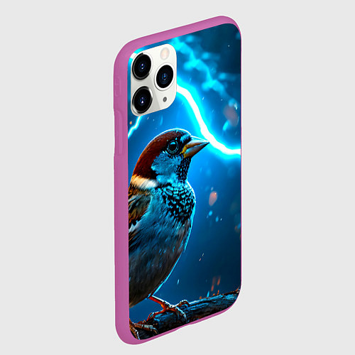 Чехол iPhone 11 Pro матовый Воробей в грозу / 3D-Фиолетовый – фото 2