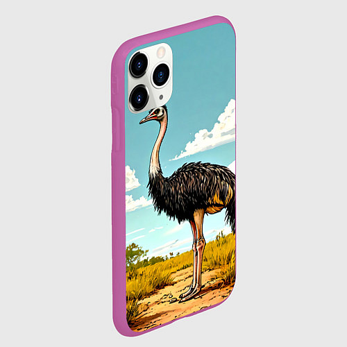 Чехол iPhone 11 Pro матовый Страус в природе / 3D-Фиолетовый – фото 2