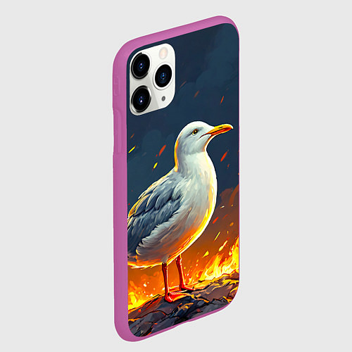 Чехол iPhone 11 Pro матовый Чайка в огне / 3D-Фиолетовый – фото 2