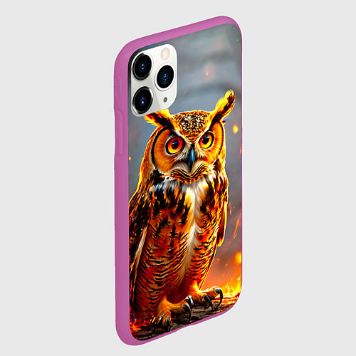 Чехол iPhone 11 Pro матовый Филин в огне / 3D-Фиолетовый – фото 2