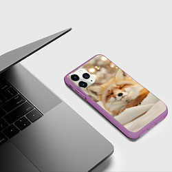 Чехол iPhone 11 Pro матовый Сонная лисица зимой, цвет: 3D-фиолетовый — фото 2