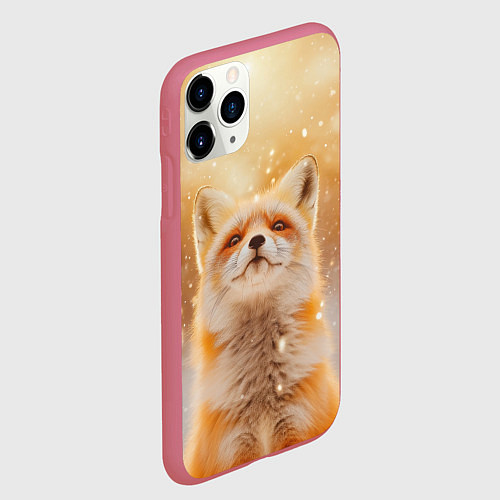 Чехол iPhone 11 Pro матовый Рыжая довольная лисица / 3D-Малиновый – фото 2