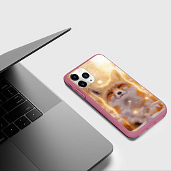 Чехол iPhone 11 Pro матовый Лисица и блестящий снег, цвет: 3D-малиновый — фото 2
