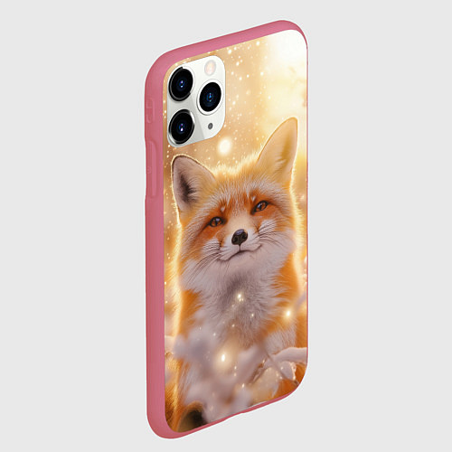 Чехол iPhone 11 Pro матовый Лисица и блестящий снег / 3D-Малиновый – фото 2