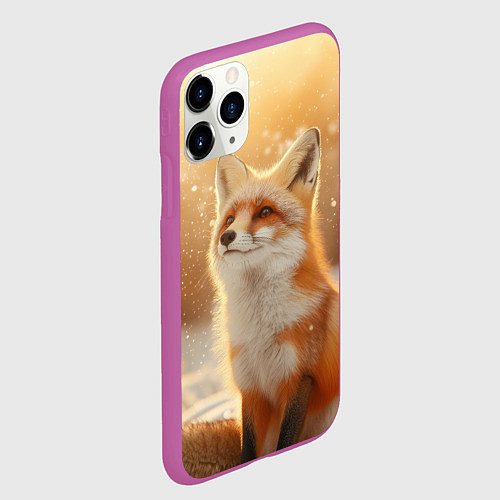 Чехол iPhone 11 Pro матовый Лисица в снежном лесу / 3D-Фиолетовый – фото 2