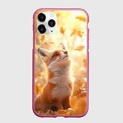 Чехол iPhone 11 Pro матовый Рыжая лисица в осеннем лесу, цвет: 3D-малиновый