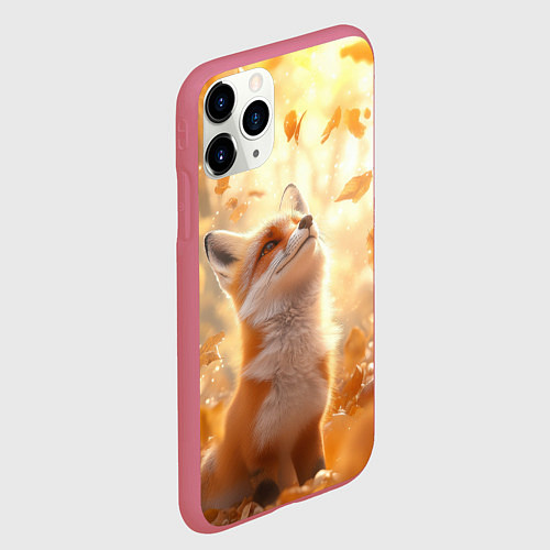 Чехол iPhone 11 Pro матовый Рыжая лисица в осеннем лесу / 3D-Малиновый – фото 2