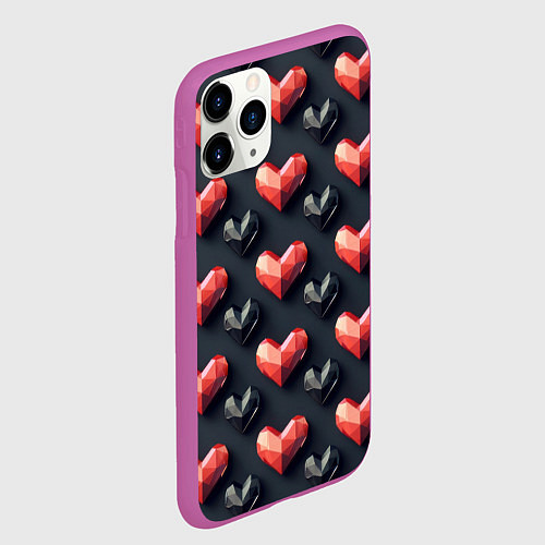 Чехол iPhone 11 Pro матовый Геометрические сердечки / 3D-Фиолетовый – фото 2