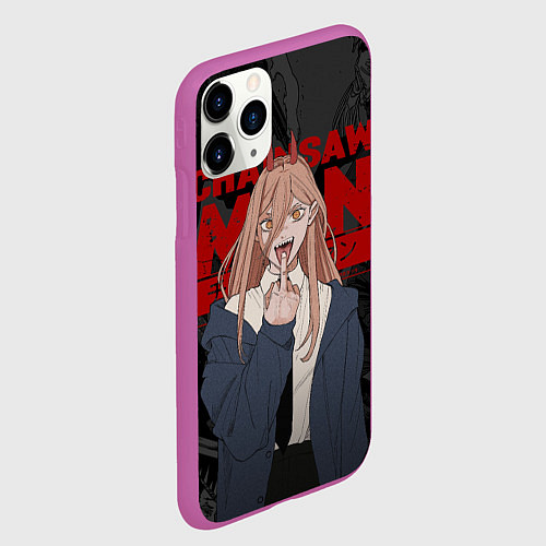 Чехол iPhone 11 Pro матовый Chainsaw man - Power fuck / 3D-Фиолетовый – фото 2
