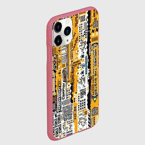 Чехол iPhone 11 Pro матовый Cyberpunk pattern yellow / 3D-Малиновый – фото 2