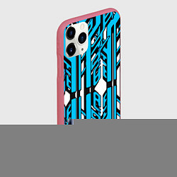 Чехол iPhone 11 Pro матовый Чёрно-синие техно полосы на белом фоне, цвет: 3D-малиновый — фото 2