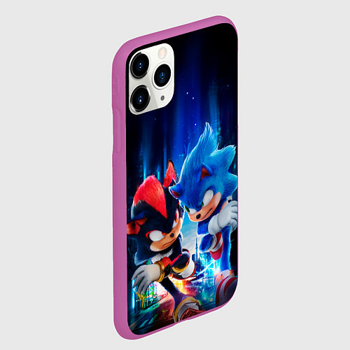 Чехол iPhone 11 Pro матовый Соник и Шэдоу бегут наперегонки / 3D-Фиолетовый – фото 2