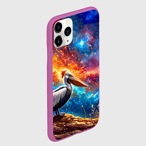 Чехол iPhone 11 Pro матовый Пеликан в космосе / 3D-Фиолетовый – фото 2