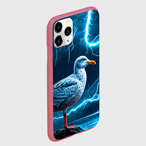 Чехол iPhone 11 Pro матовый Чайка и молния / 3D-Малиновый – фото 2
