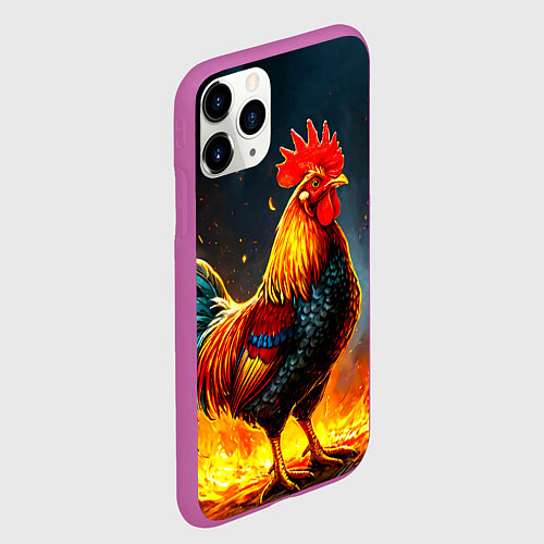 Чехол iPhone 11 Pro матовый Петух в огне / 3D-Фиолетовый – фото 2