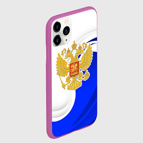 Чехол iPhone 11 Pro матовый Герб России - белый и синий / 3D-Фиолетовый – фото 2