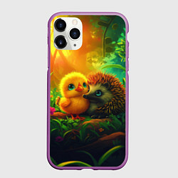 Чехол iPhone 11 Pro матовый Ежик и цыпленок 14 февраля, цвет: 3D-фиолетовый