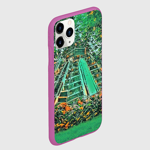 Чехол iPhone 11 Pro матовый Башня в джунглях / 3D-Фиолетовый – фото 2