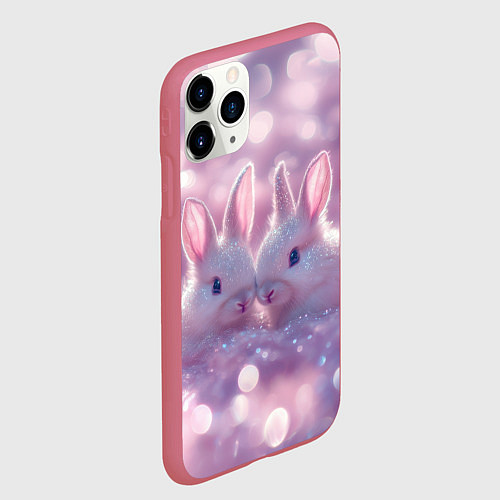 Чехол iPhone 11 Pro матовый Влюбленные зайчики / 3D-Малиновый – фото 2