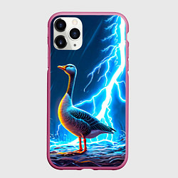 Чехол iPhone 11 Pro матовый Гусь и разряд молнии, цвет: 3D-малиновый