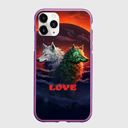 Чехол iPhone 11 Pro матовый Любовь - волк и волчица, цвет: 3D-фиолетовый