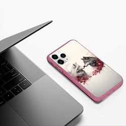 Чехол iPhone 11 Pro матовый Wolfs love, цвет: 3D-малиновый — фото 2