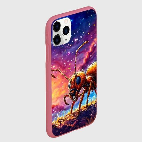 Чехол iPhone 11 Pro матовый Муравей в космосе / 3D-Малиновый – фото 2