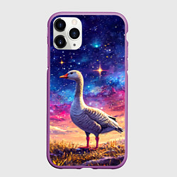 Чехол iPhone 11 Pro матовый Гусь и космос, цвет: 3D-фиолетовый