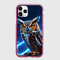 Чехол iPhone 11 Pro матовый Сова и разряды молний, цвет: 3D-малиновый