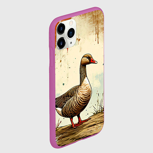 Чехол iPhone 11 Pro матовый Гусь / 3D-Фиолетовый – фото 2