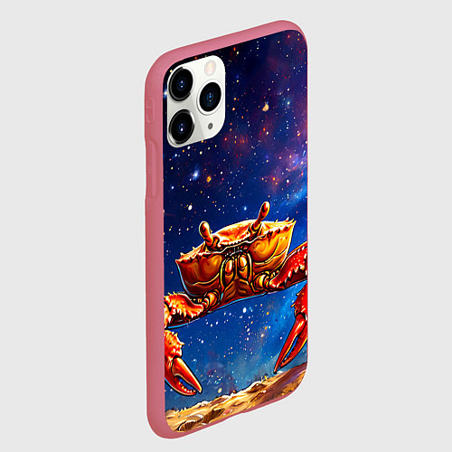 Чехол iPhone 11 Pro матовый Краб в космосе / 3D-Малиновый – фото 2