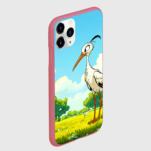 Чехол iPhone 11 Pro матовый Аист в лесу / 3D-Малиновый – фото 2