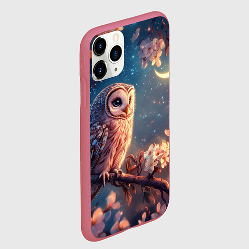 Чехол iPhone 11 Pro матовый Сова и месяц / 3D-Малиновый – фото 2