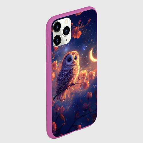Чехол iPhone 11 Pro матовый Ночная сова / 3D-Фиолетовый – фото 2