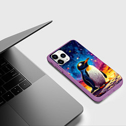 Чехол iPhone 11 Pro матовый Пингвин в космосе, цвет: 3D-фиолетовый — фото 2