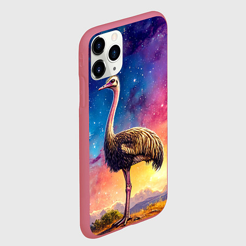 Чехол iPhone 11 Pro матовый Страус и звездное небо / 3D-Малиновый – фото 2