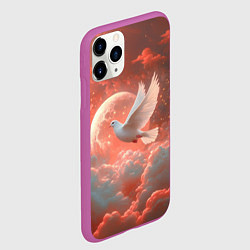 Чехол iPhone 11 Pro матовый Белый летящий голубь, цвет: 3D-фиолетовый — фото 2