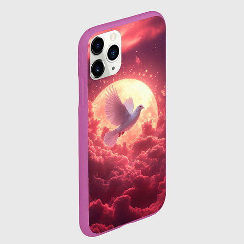 Чехол iPhone 11 Pro матовый Голубь на фоне луны / 3D-Фиолетовый – фото 2