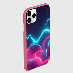 Чехол iPhone 11 Pro матовый Фиолетовые и голубые молнии - текстура, цвет: 3D-малиновый — фото 2