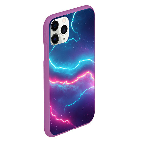 Чехол iPhone 11 Pro матовый Молнии - текстура / 3D-Фиолетовый – фото 2