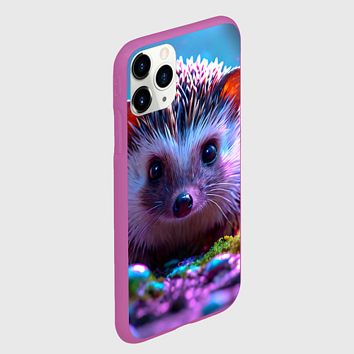 Чехол iPhone 11 Pro матовый Ёжики в сказаочном лесу / 3D-Фиолетовый – фото 2