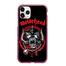 Чехол iPhone 11 Pro матовый Motorhead skull, цвет: 3D-малиновый